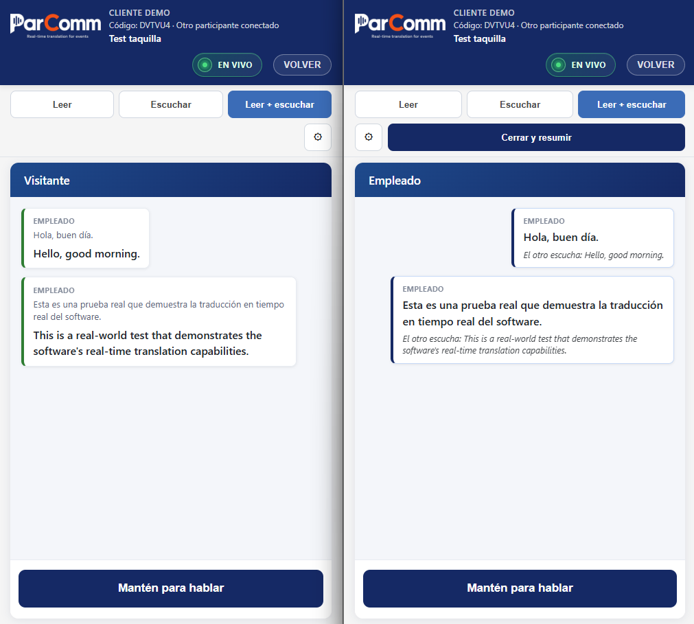 Live multilingual communication online + device